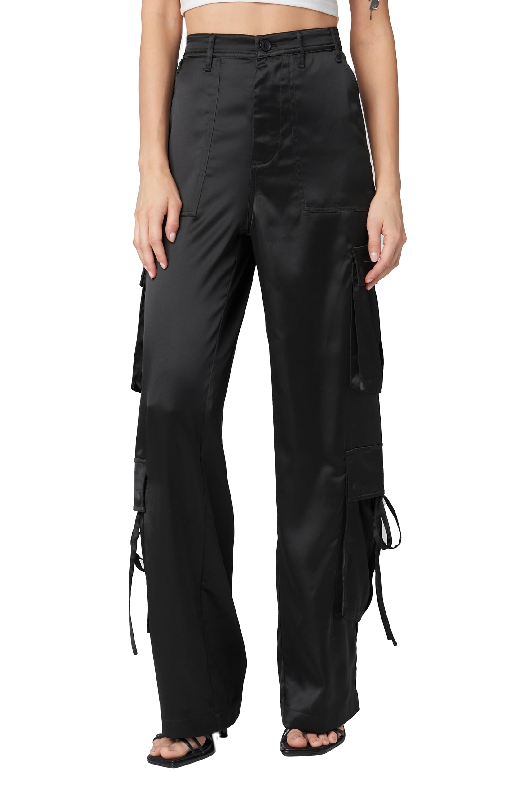 [BLANKNYC] Womens Franklin High Waist Cargo Satin PantDress Pants