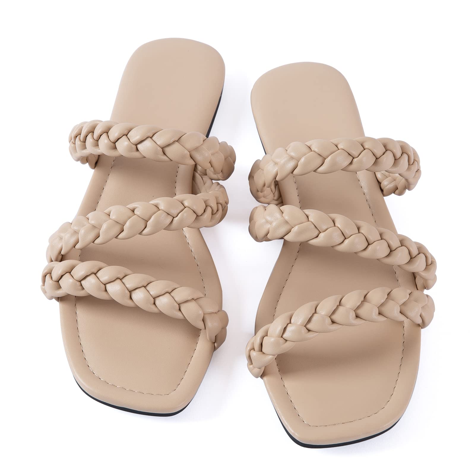 Mtzyoa Women's Sandals Casual Braided Dressy Summer Square Toe Quilted Flat Sandals