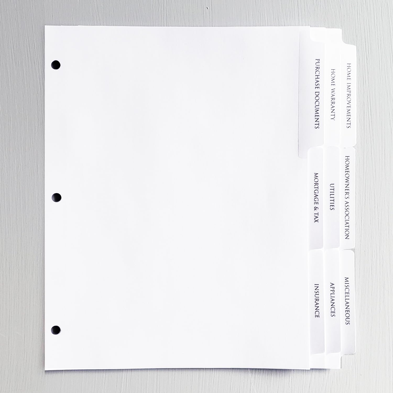 Raccoglitore a 3 anelli per documenti casalinghi, effetto pelle, con titolo inciso in oro. Divisori prestampati con protezioni per fogli incluse. (Capacità 1 1/2", documenti del proprietario di casa,