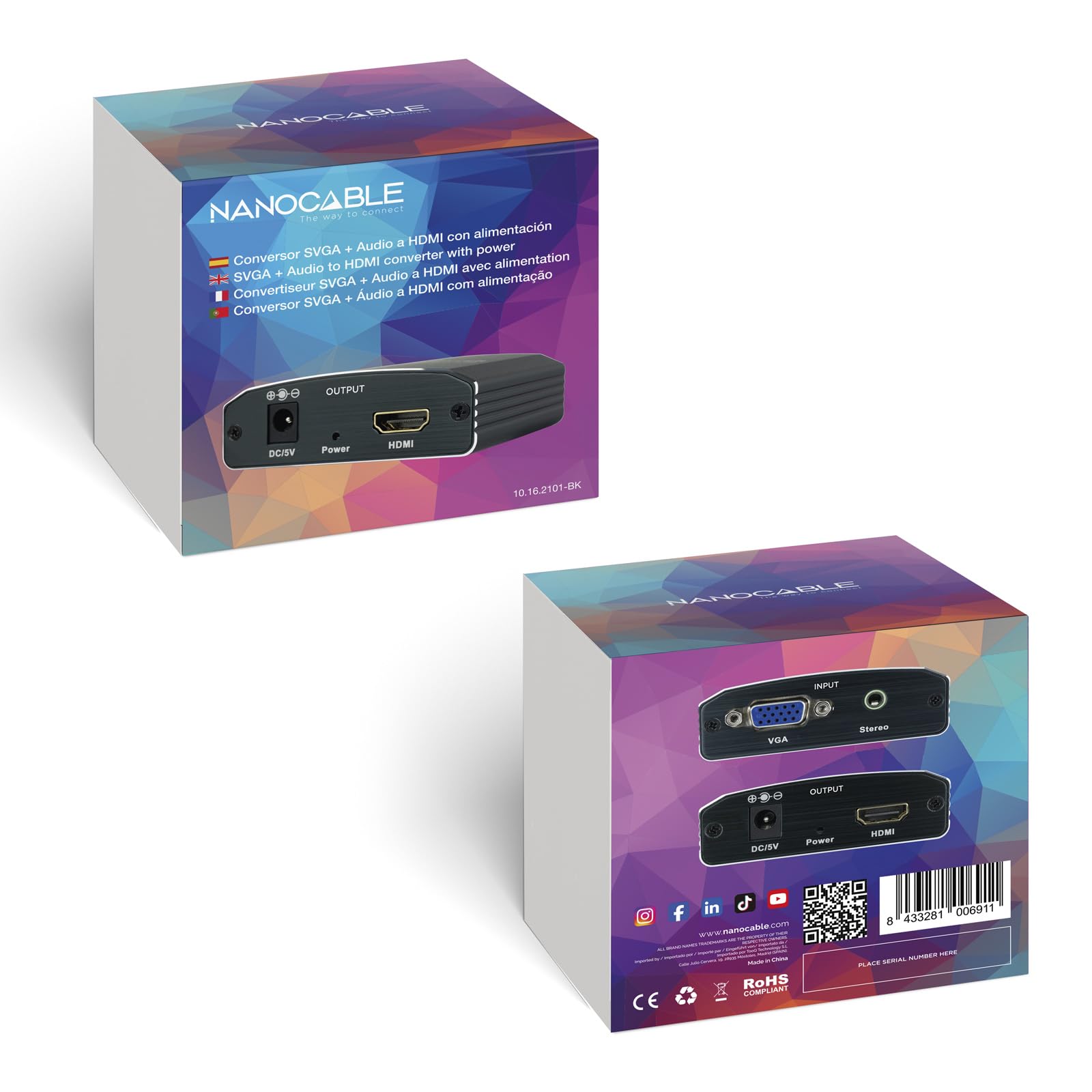 NanoCable 10.16.2101-BK konwerter SVGAcon audio na HDMI z zasilaniem, SVGA/H+JACK 3.5/H-HDMI A/H, czarny