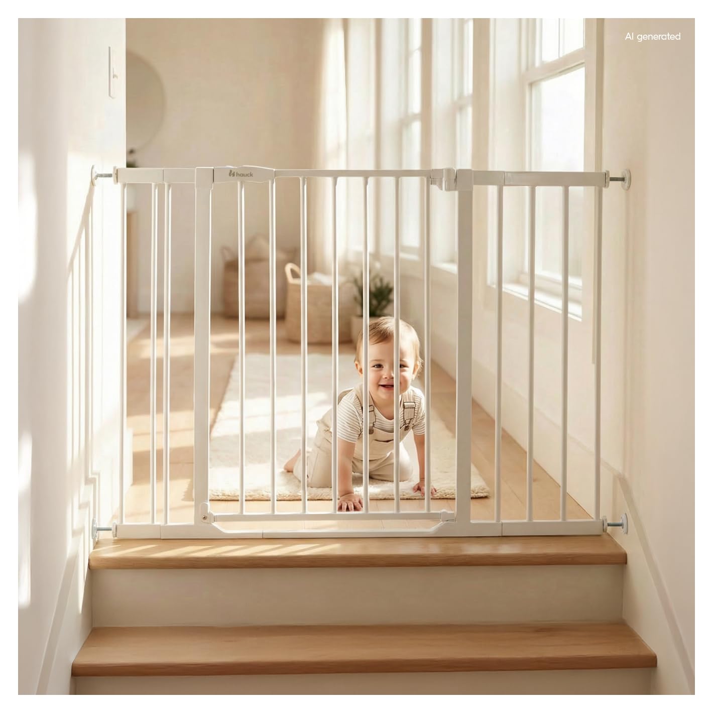 hauck Clear Step 2 + 1x9 cm +1x21cm Verlängerung, Weiß - Kinderschutzgitter Hundegitter, Verstellbare Breite 105-110 cm, 77 cm Hoch, Flacher Einstieg, Einhand Öffnung, ohne Bohren, für Innen