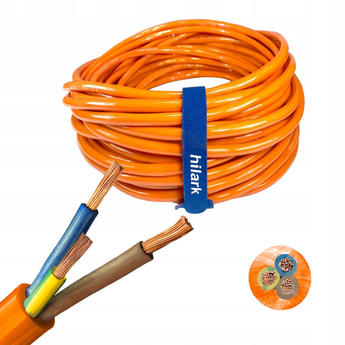 Hilark Cable Tech alargador H07BQ-F 3x2,5 mm 3g2,5 mm (230V, 16A) cable PUR naranja/azul (50 metro, Naranja)