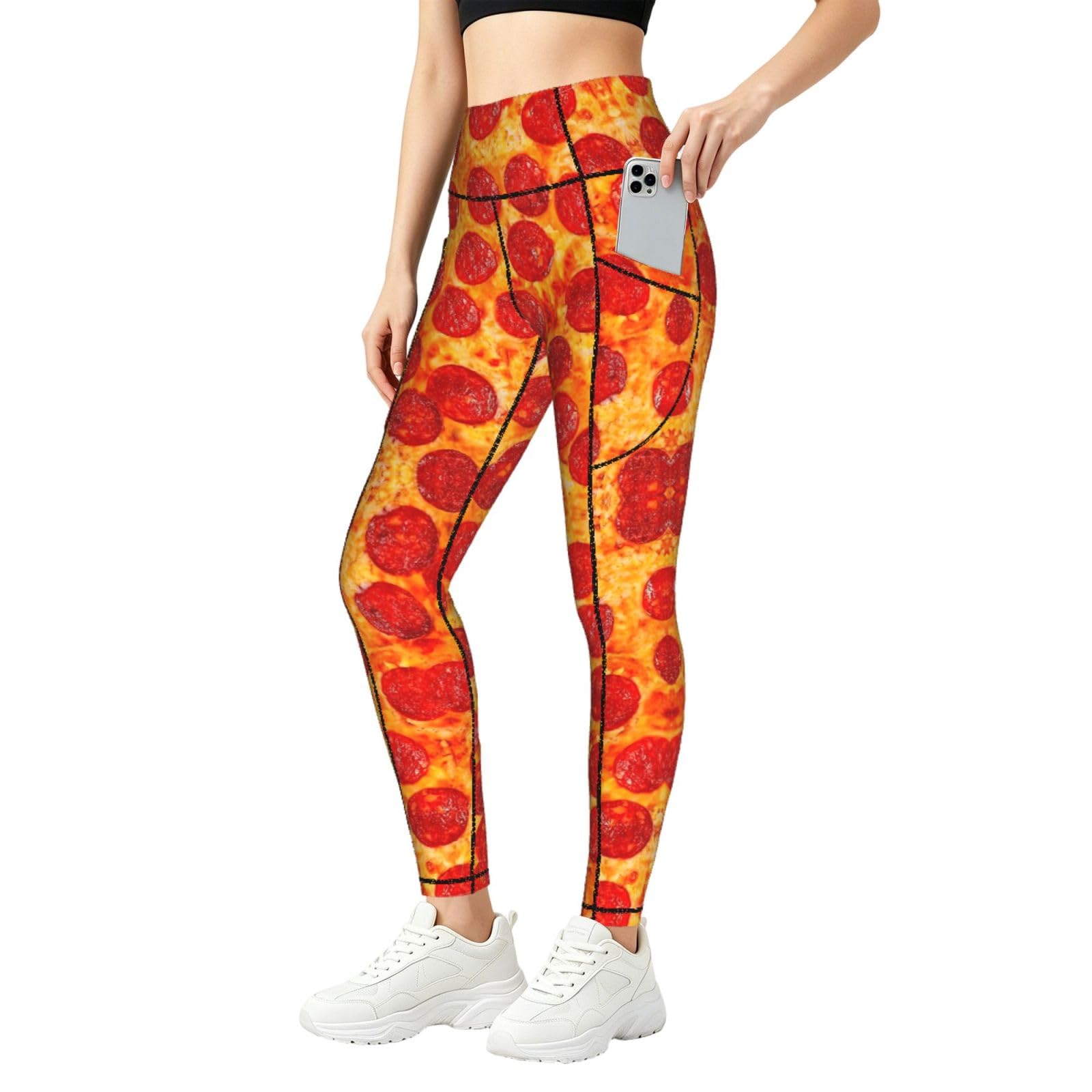Mallas deportivas de pizza para mujer pantalones de gimnasio de cintura alta 8