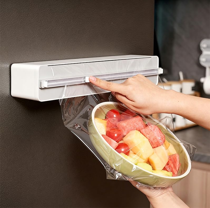 Dispensador Magnético de Papel Film y Aluminio con Cortador Integrado - Organizador de Cocina Montaje en Pared, Ahorra Espacio y Tiempo (Gris) (Gris)