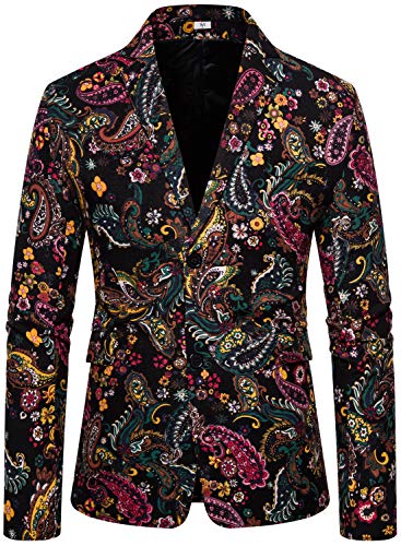 HENGAO Men's Casual Floral Printed Sport Coats Blazer Jacket