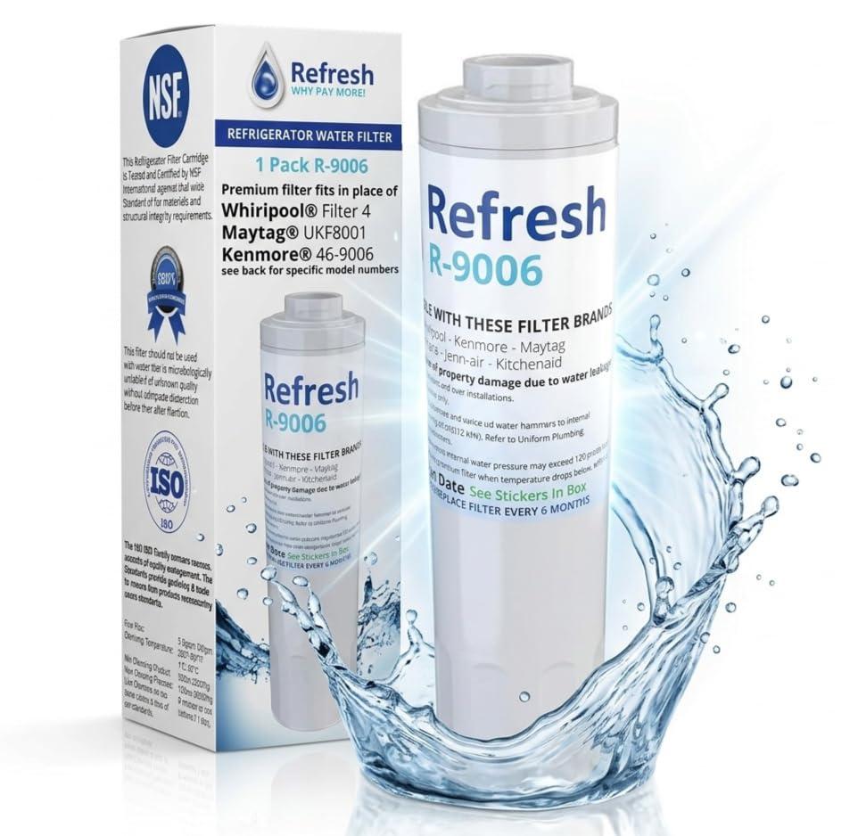 Image of Refresh R-9006 Refrigerator Water Filter Replacement for UFK8001, WF295, WSM-2, Compatible with Whirlpool, Maytag, Jenn-Air & KitchenAid, NSF /ANSI 42 Tested, BPA-Free Water Filter (1 Pack, Standard)