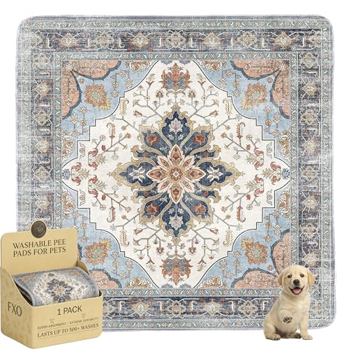Image of Washable Pee Pads for Dogs,Great Urine Absorbent Reusable Puppy Training Pads,Waterproof,Leak-Proof & Non-Slip Potty Pads for Whelping,Crate,Playpen,Bed.(Blue Floral,72 inchx72 inch)