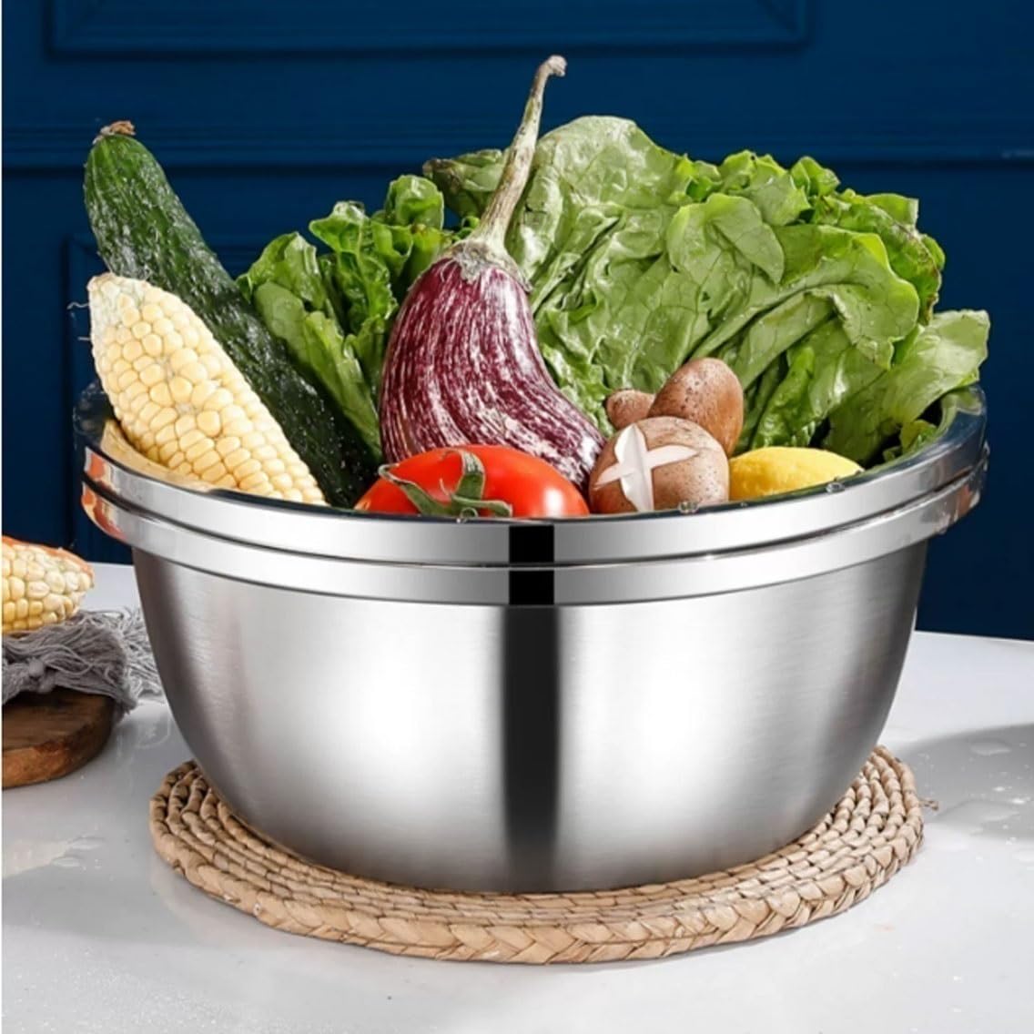 QUNINE Hornear Cocinar Ensaladeras Bandejas para Servir Ollas y sartenes Tazones para Mezclar Utensilios de Cocina de Acero Inoxidable 304 Juegos de 4 Piezas Tazones anidados