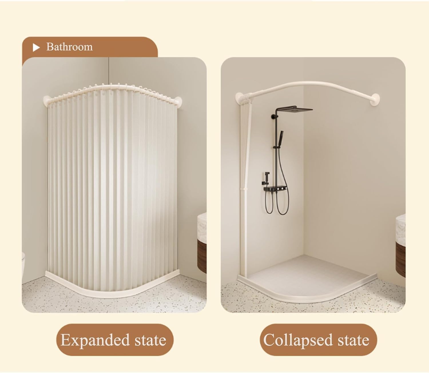 Rideau de douche en forme de L sans perçage, rideau de séparation portable, extensible, capacité de charge de 25 kg, avec bande anti-eau, pour rideau de douche, rideau de porte et rideau de séparation