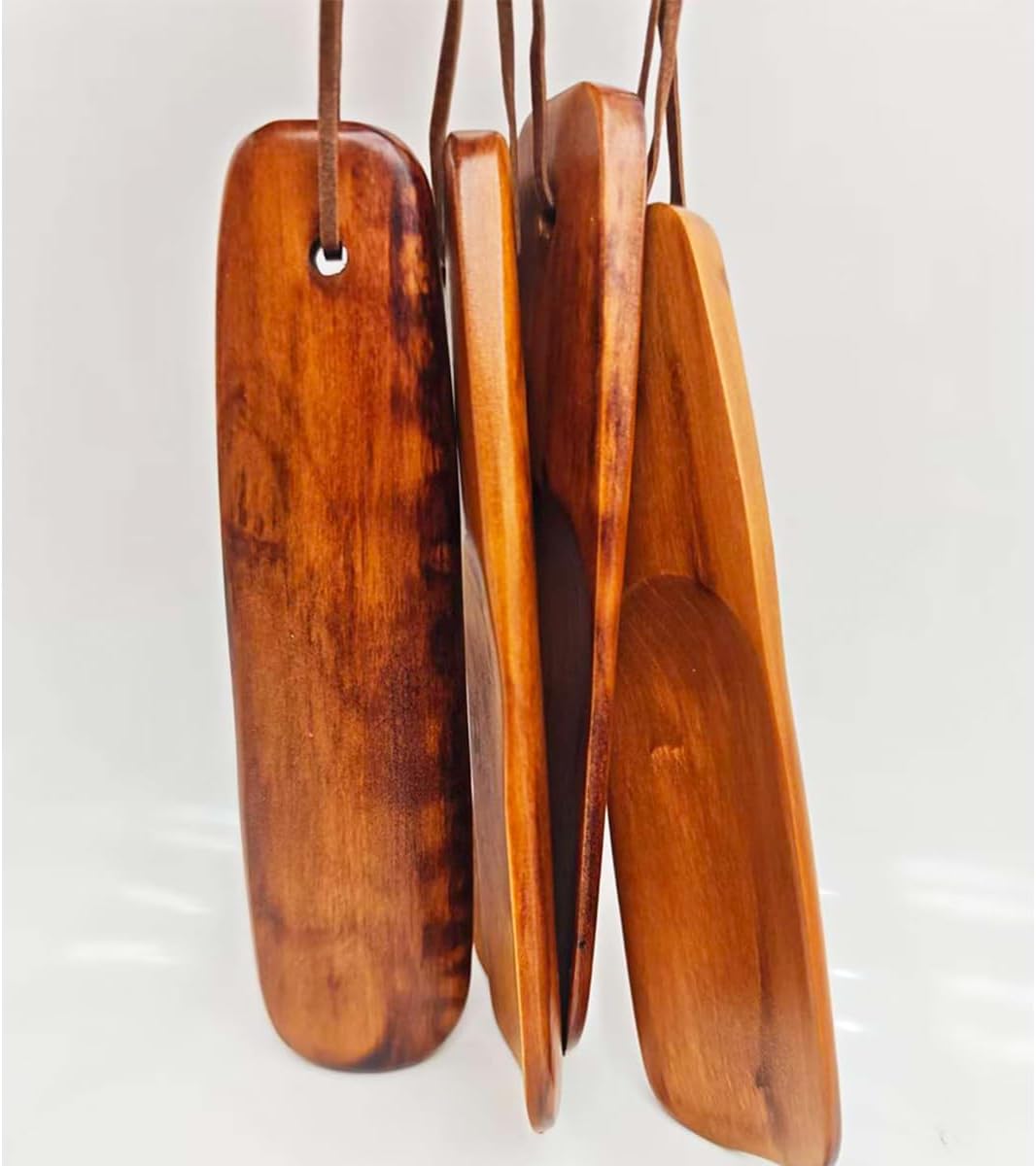 4PCS Wood Shoe Horn Short Handle 6" Travel with Leather Strap Shoe Horn Shoes Aid Tool for Men, Women, Kids, Seniors image 4