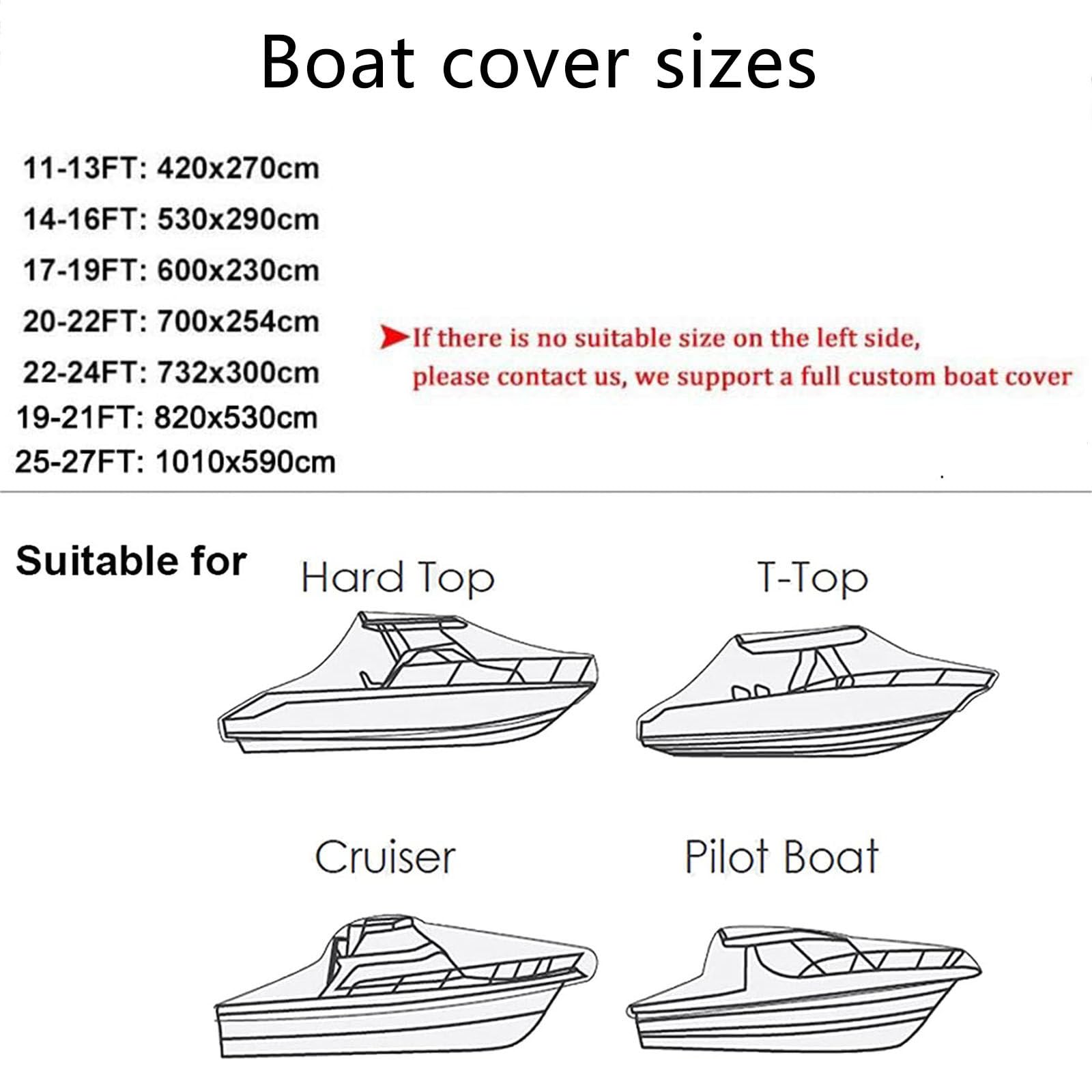 Taud de Bateaux Housse de Bateau avec Sangles Réglables Coupe-ven Couverture Multi-Taille en Tissu Oxford 210D-600D Durable Bâche de Bateau Housse de Yacht,210D-14to16FT/530 * 290cm