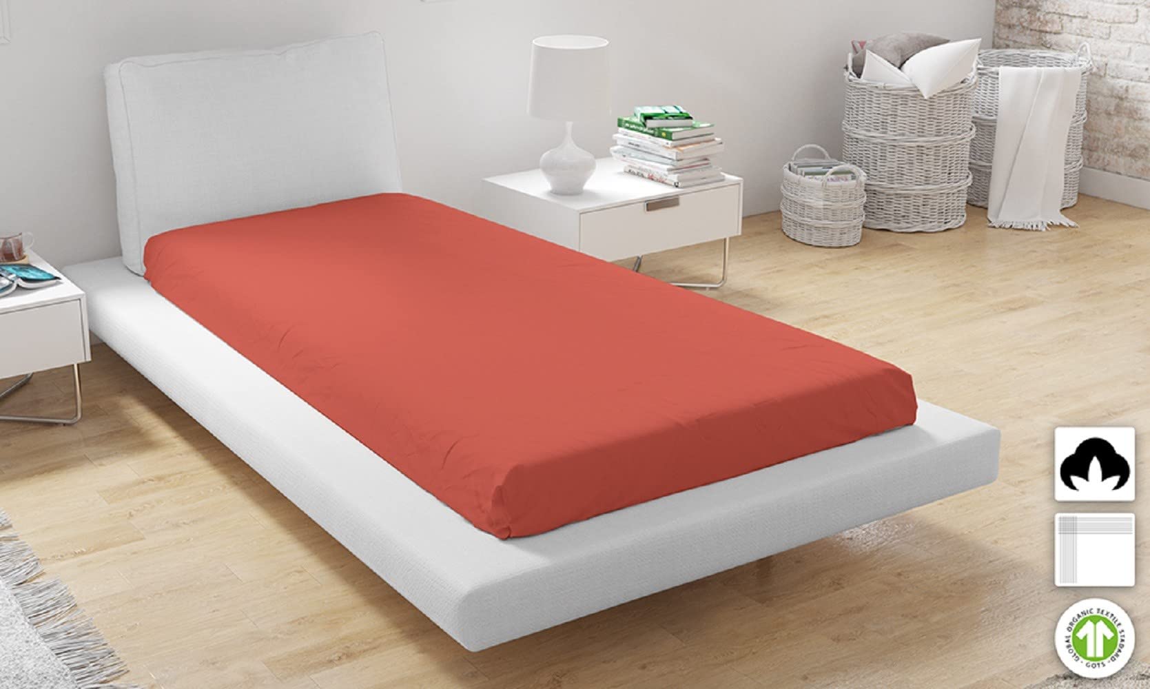 Drap Housse 100% Coton Biologique 140x200 Cm Beige Rose – Bonnet 30 Cm, OEKO-TEX & ECOCERT