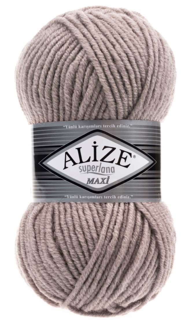 Alize Superlana Maxi 25% Wool - 75% Acrylic Lot of 4 Skein Yarn Thread Crochet Lace Hand Knitting Turkish Yarn 400gr 437 yds Color (541 - Mink)