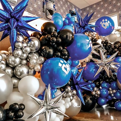 Image of PartyWoo Navy Blue Star Spike Balloons 6pcs Explosion Foil Mylar Balloons | 27 22 Inch for Gender Reveal Graduation Bachelorette Birthday Baby Shower Bridal Shower Wedding Anniversary Party Decorations