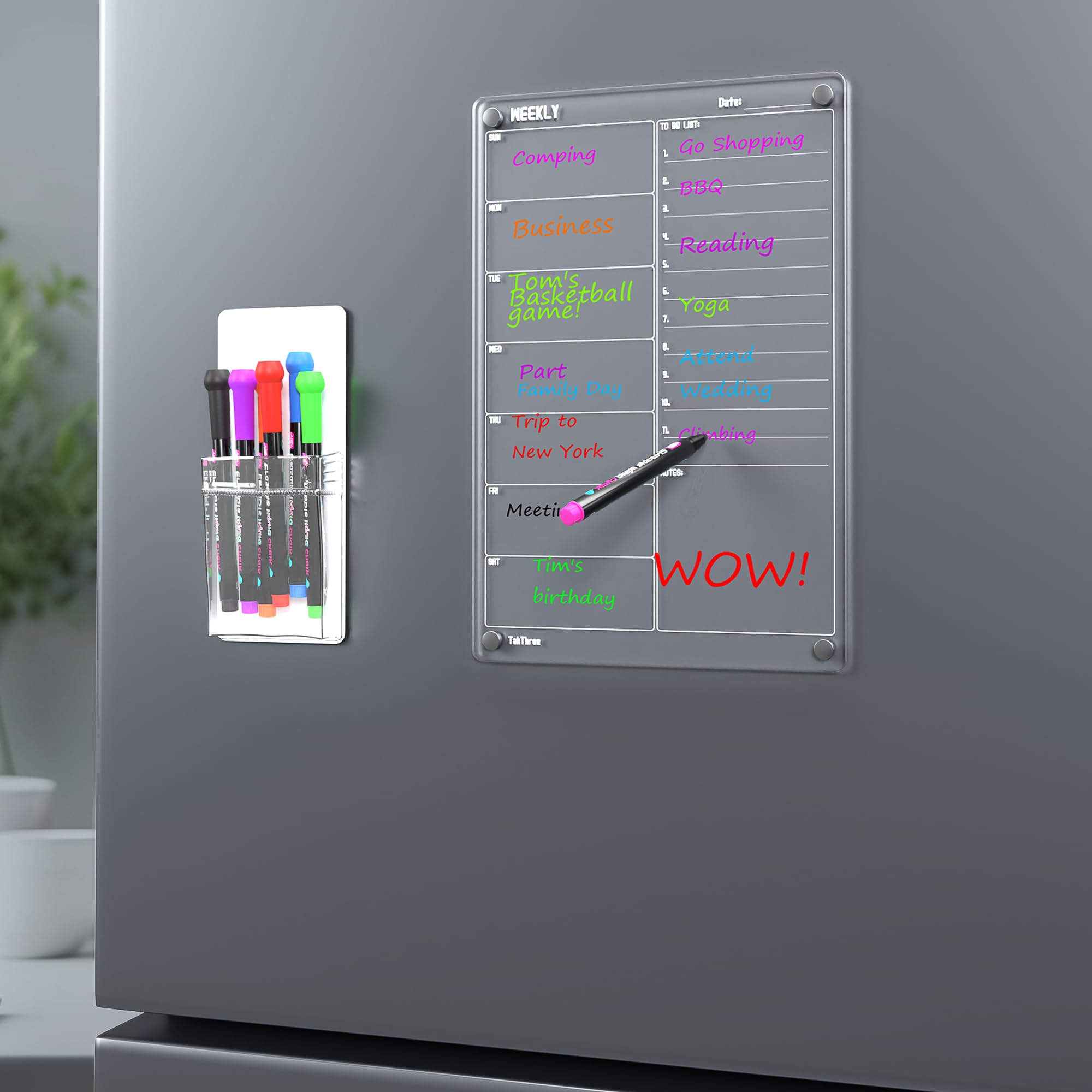 TakThree Meal Planner, Acrylic Magnetic Weekly Meal Planner for Fridge, Acrylic Weekly Menu Board, Menu Board for Kitchen, Reusable and Easy to Erase (8x12 inch)