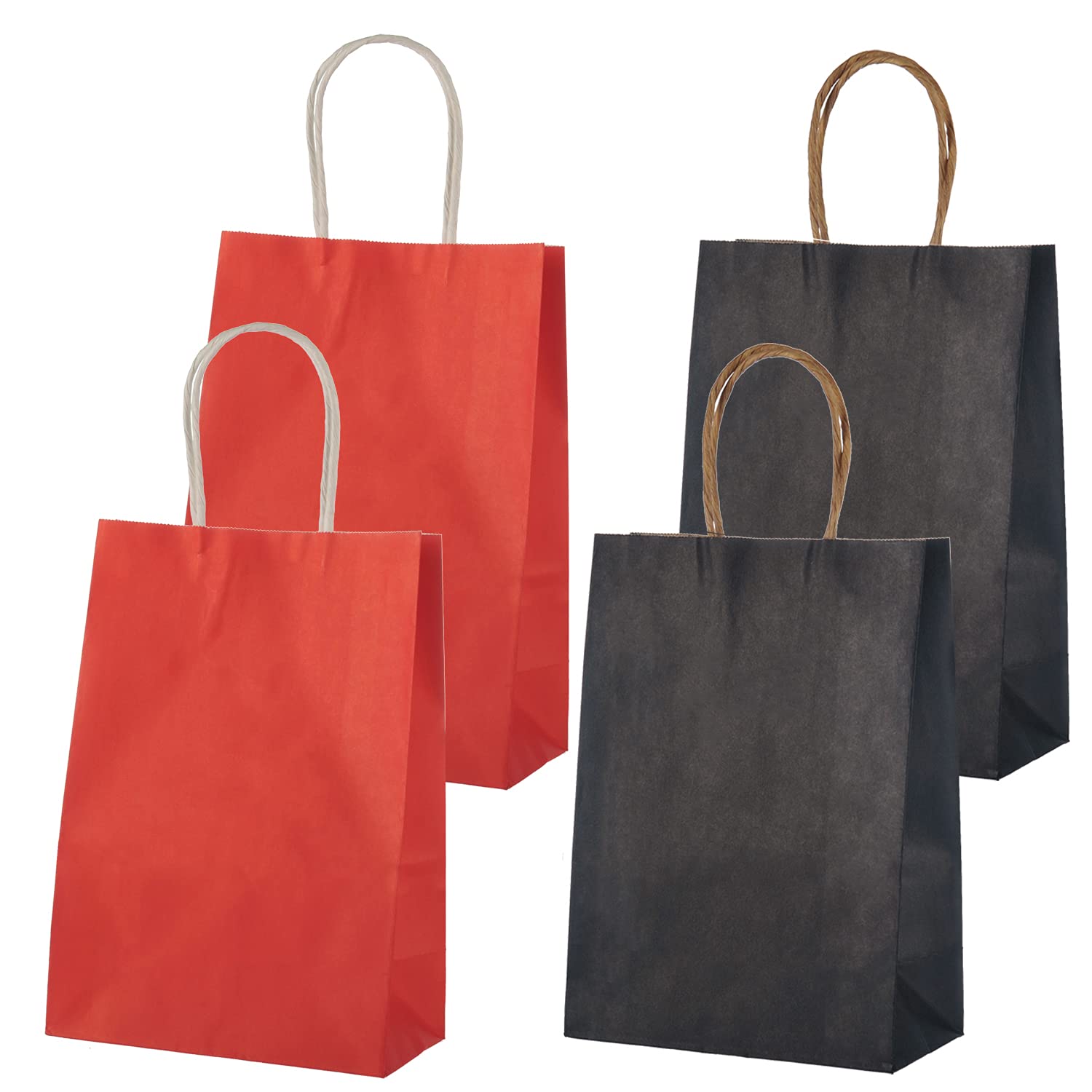 MISU Paper Bags Party Favor Bags Kraft Paper Gift Bags with Handle, Small, 8.3x5.9x3.2 Inches, 16-Pack (Red, Black)