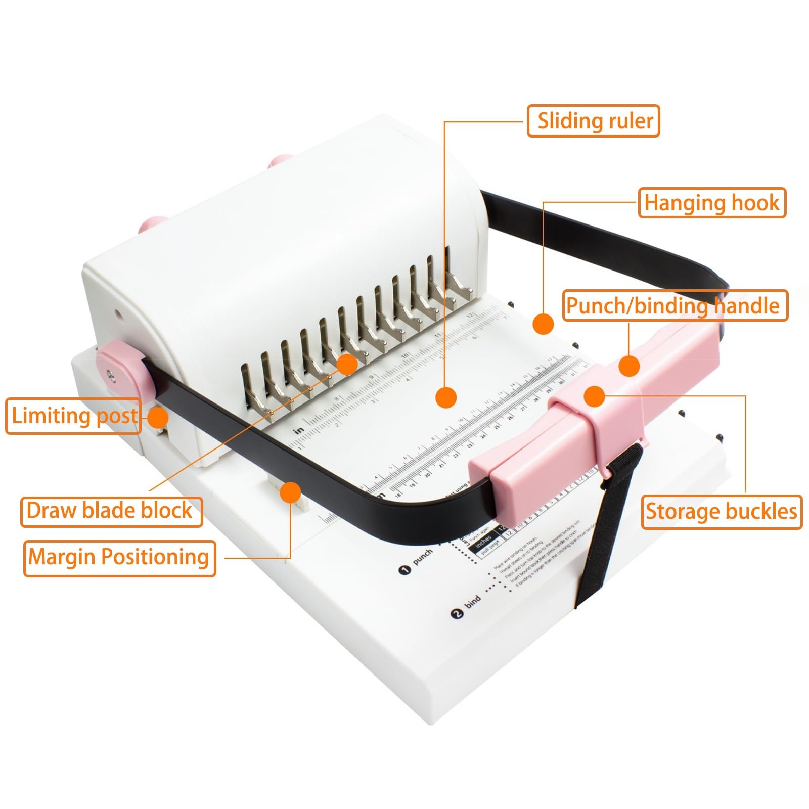 Encuadernadora de libros, espiral de paso 2:1 y carpeta de alambre, perforadora de 20 hojas con regla extendida y ajuste de presión, para cuadernos de bricolaje, diarios, calendarios, álbumes