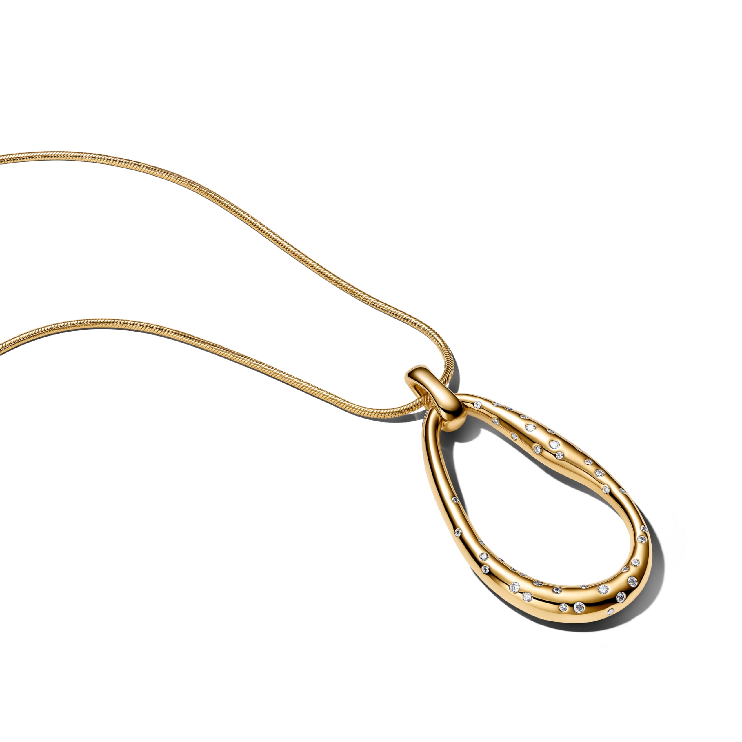 PANDORA Essence Organisch Geformter Steinbesetzter Statement-Anhänger Halskette mit 14k vergoldeter Metalllegierung und Zirkonia, Größe 90cm, 364667C01-90
