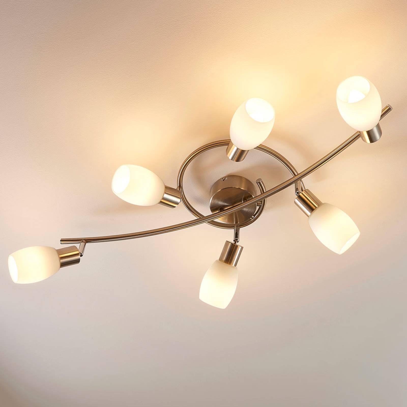 Plafoniera Dimmerabile Paulina 3 Luci E14 – Metallo Nichel E Vetro Alabastro, Diametro 36 Cm, Per Soggiorno