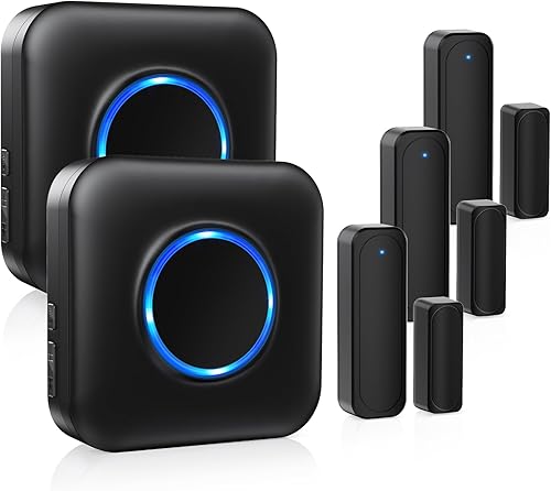 Miniatura 1 de Timbre inalámbrico para puerta con sensor abierto, rango de 600 pies, 4 niveles de volumen, 52 campanillas de melodías, indicador LED para el hogar,