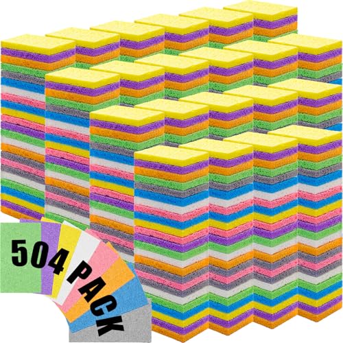 Image of Zhengmy 504 Pieces Sponges Bulk Sponges Kitchen Compressed Sponge Natural Dish Sponge Compressed Wood Pulp Cleaning Without Scratching for Kitchen Bathroom, 3.9 x 2.4 x 0.12 Inch (Multicolor)