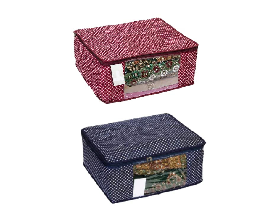 Image of Wardrobe Clothe|Cotton Saree|Cotton Saree Cover Closet Orgnizer /Saree Bags for Wardrobe Orgnizer Clothe Covers |Clothe Bag|Clothe Organizer (Pack of 2, Maroon + Blue)