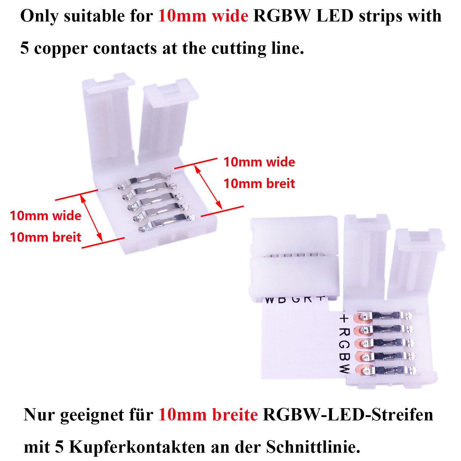 Image secondaire de BoHong 5pcs Connecteur sans soudure à Bande LED RGBW de 10mm de Large + 5pcs Connecteur d'angle Ruban LED RGBW de 10 mm de Large