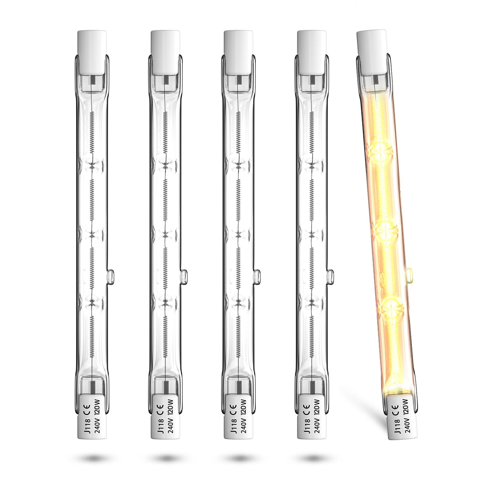 R7s Linear Halogen Bulb 118mm 120W, Dimmable J118 J Type Double Ended Floodlight Bulbs R7s LED Replacement 118mm Security Flood Halogen Light Bulbs Super Bright Warm White 2800K, 5-Pack