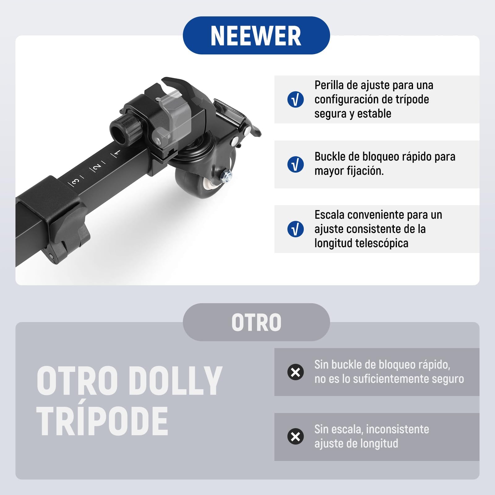 NEEWER Trípode para Fotografía, Liberación Rápida con Goma Ruedas de 2 Pulgadas, Patas Telescópicas, Asa y Bolsa, 33 Libras, Resistente para DSLR Cámaras, Videocámaras, Grabación de Vídeo,TS009