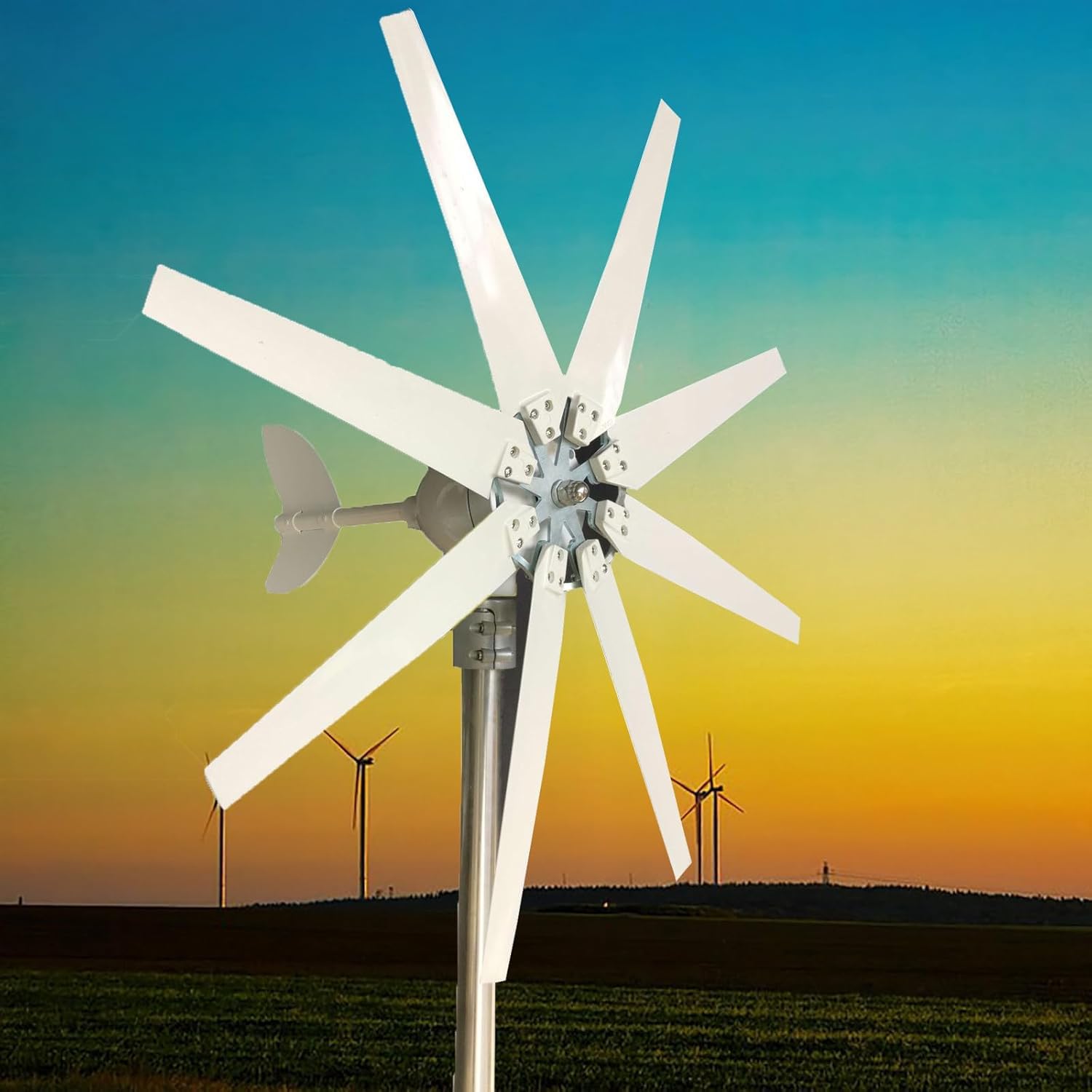 Elektrownia wiatrowa, wysokowydajny zestaw 8 arkuszy 5000 W z regulatorem ładowania do samochodów kempingowych, łodzi i zastosowań niezależnych od sieci