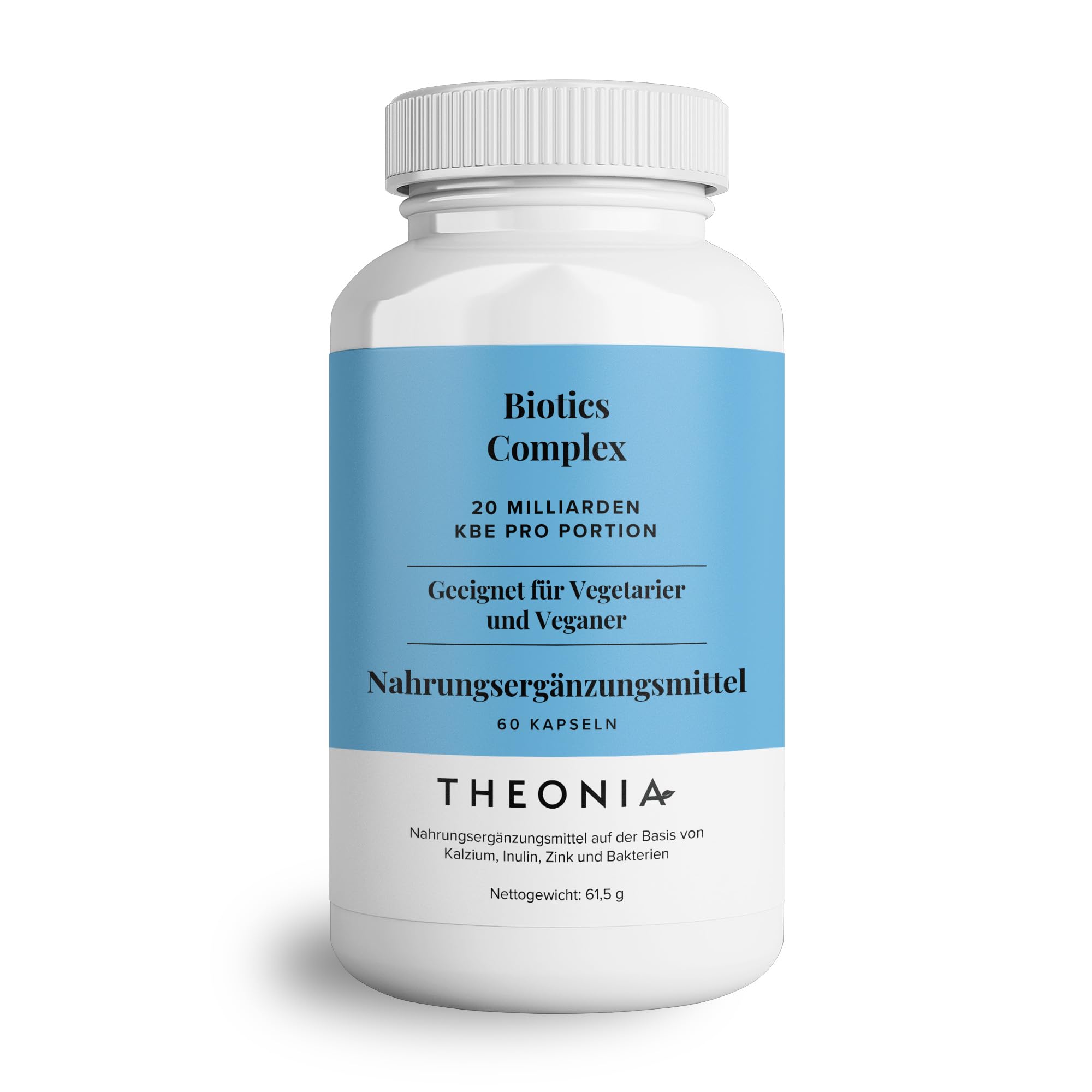Theonia Probiotik Complex Ergänzungsmittel – 7 hochwirksame Bakterienstämme mit 20 Milliarden KBE – Darmreinigung, Immunfunktion, Verdauungsförderung, Hautgesundheit – 60 Vegan Kapseln