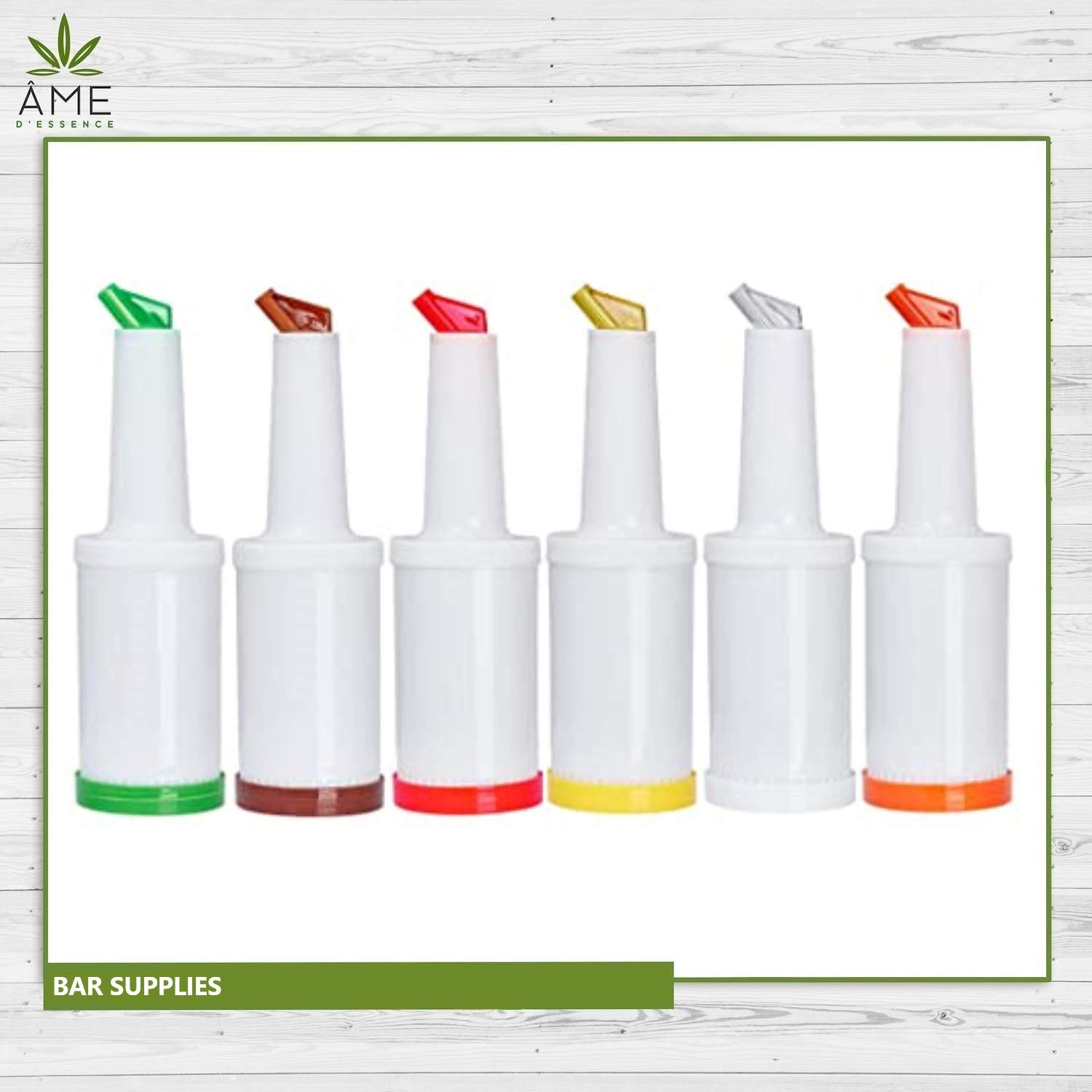 AME D'ESSENCE (SET of 6) Store N Pour Spout Bottle Containers Flow-N-Stow Fruit Juice & Liquor Bar Pour Bottles 1 Quart 6 Colors