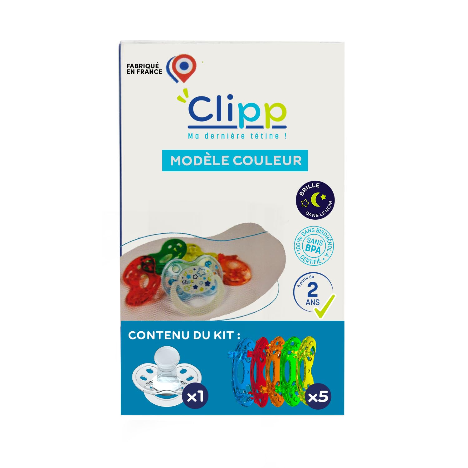 CLIPP Kit – Colour Weaning Dummy + 5 Collars for Progressive Stop + Instructions – Easy and Gentle Weaning – Patented Device – Made in France – From 2 Years - 1