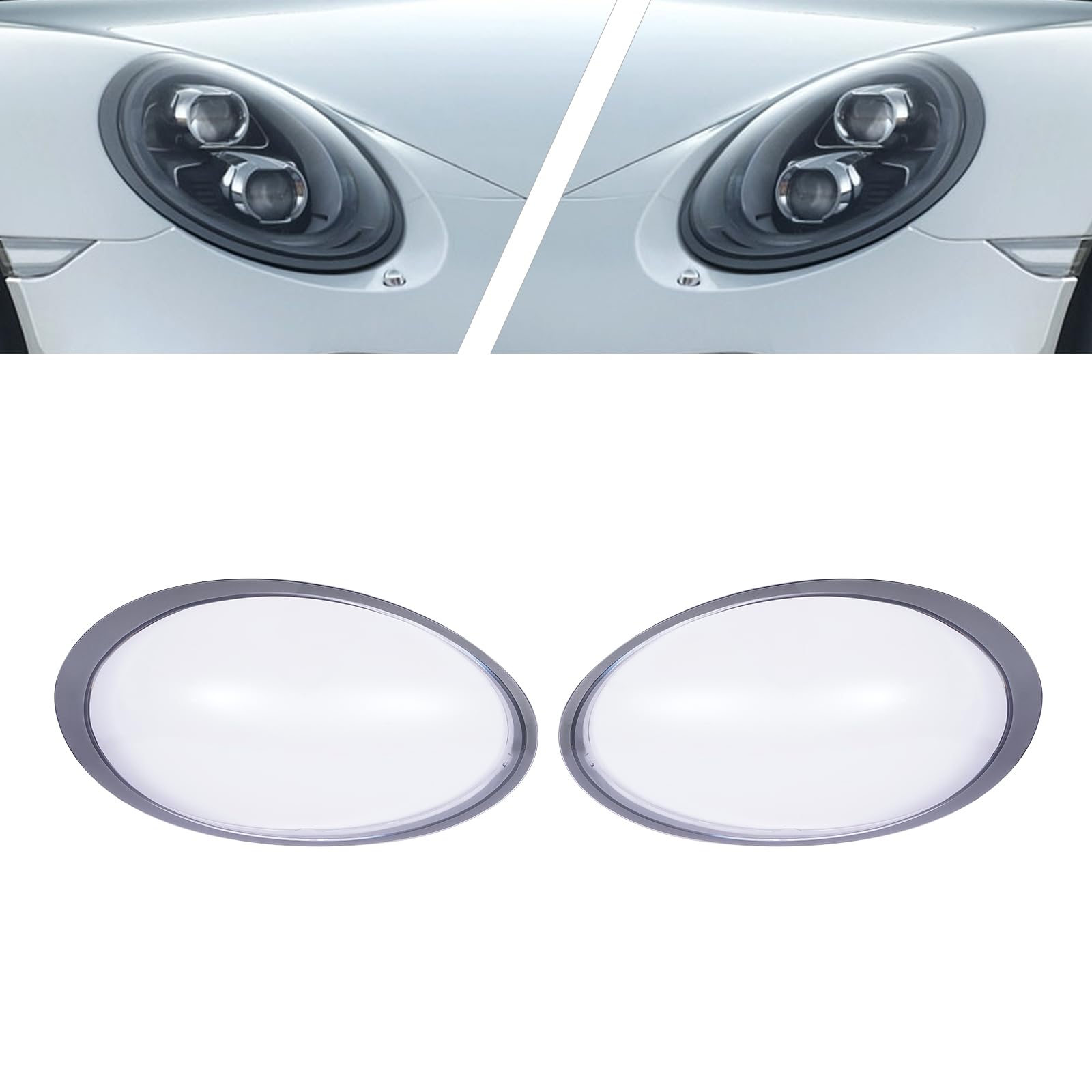 TBVECHI Headlight Lens Cover, Pair Lens Covers Fit for Porsche 991 911 Targa/Carrera 2013-18 Front Headlight Lens Covers+Glue LH+RH, Clear, Silver
