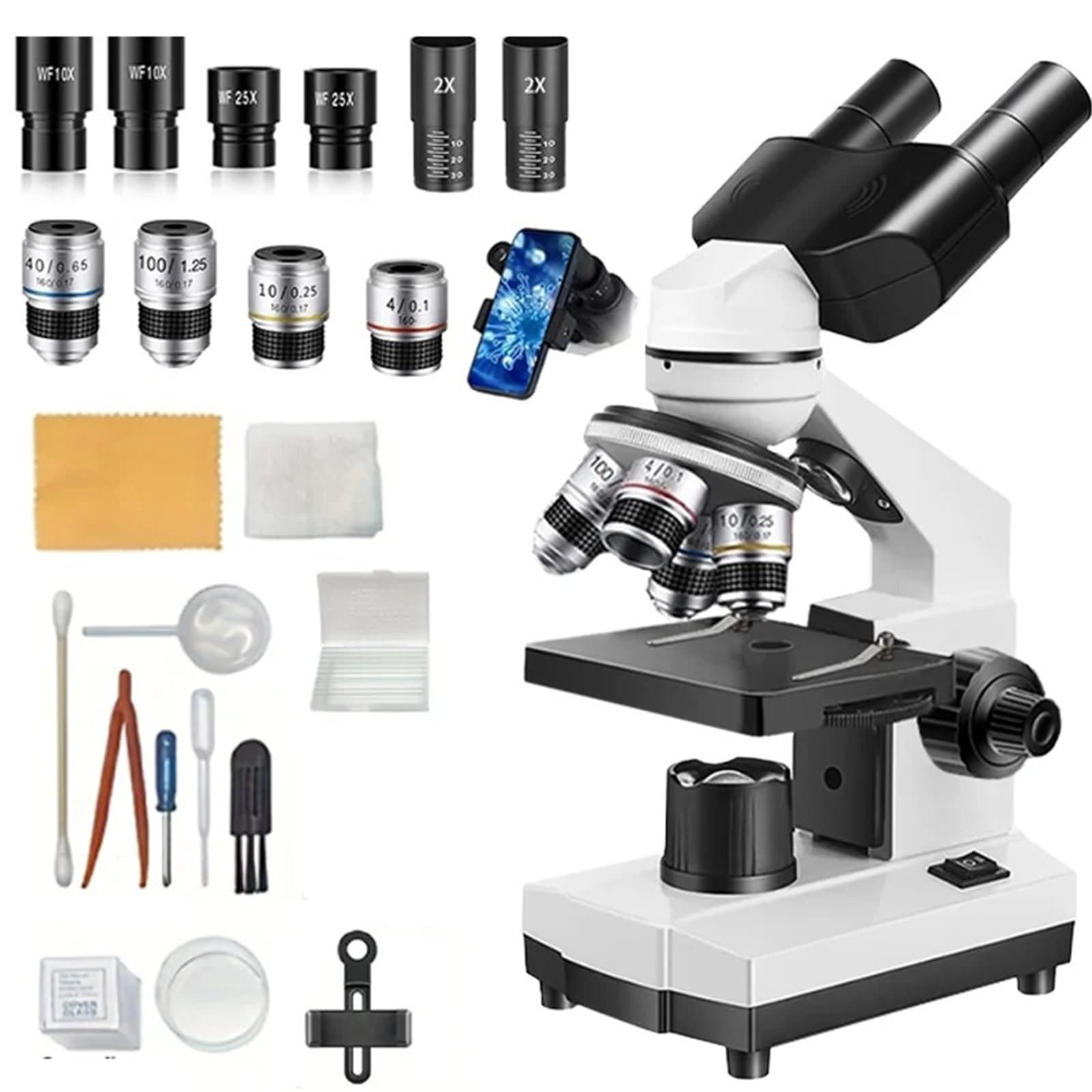 Microscopio, Cannocchiale binoculare 40X-1600X HD for ispezione da laboratorio, set di strumenti ottici for scuole, casa e ricerca scientifica,Prodotti scientifici e da laboratorio
