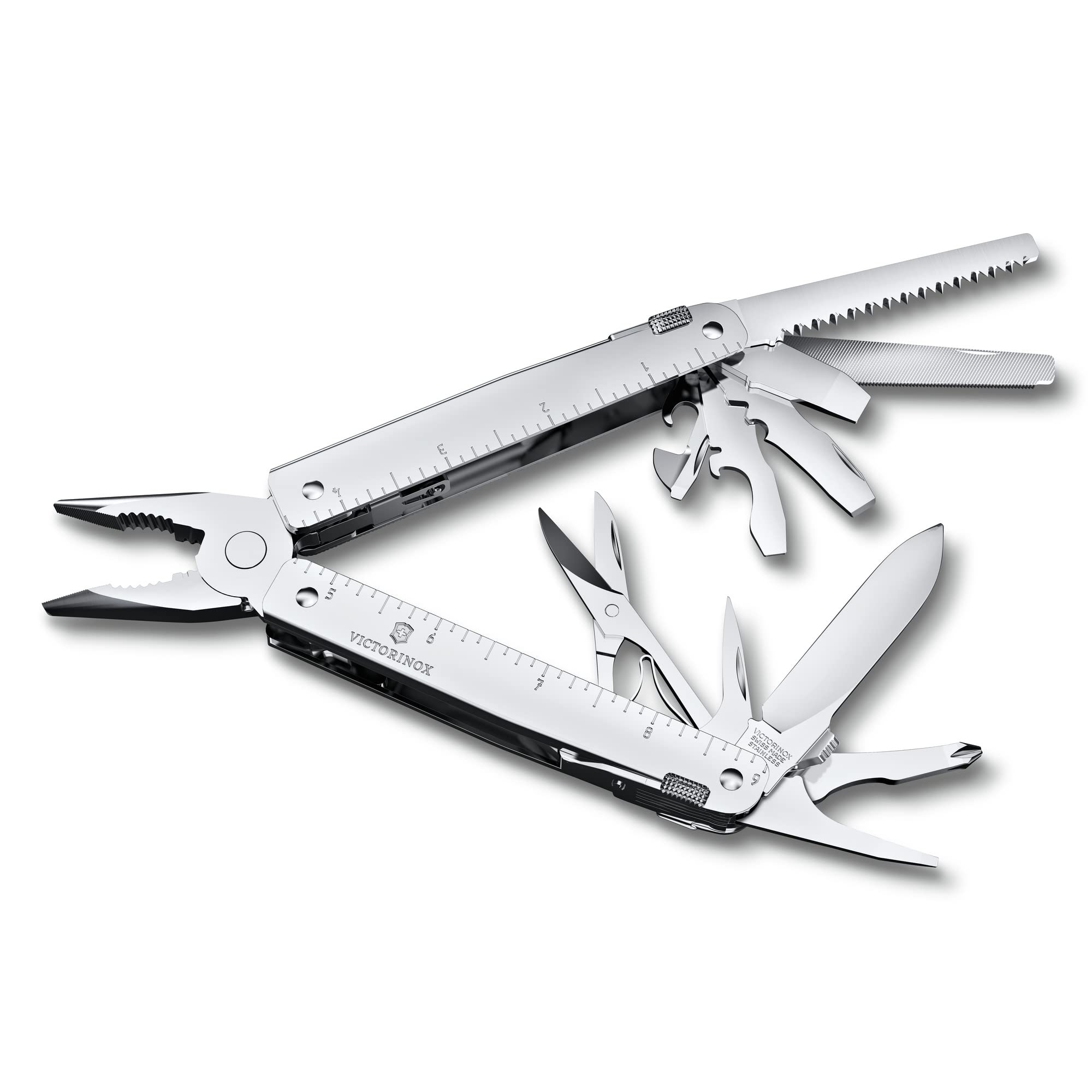 Victorinox Swiss Tool MX, szwajcarski scyzoryk, 26 funkcji, w zestawie szczypce, śrubokręt, otwieracz do puszek, nylonowa torba na pasek