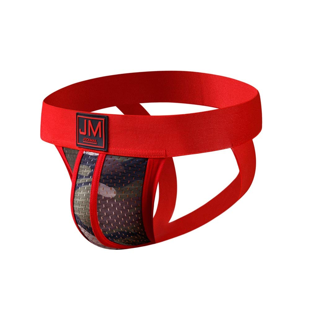 Jockmail Men's Red Jockstraps Underwear Sexy Mesh Low Rise Stretch Jock Strap For (Xl, )
