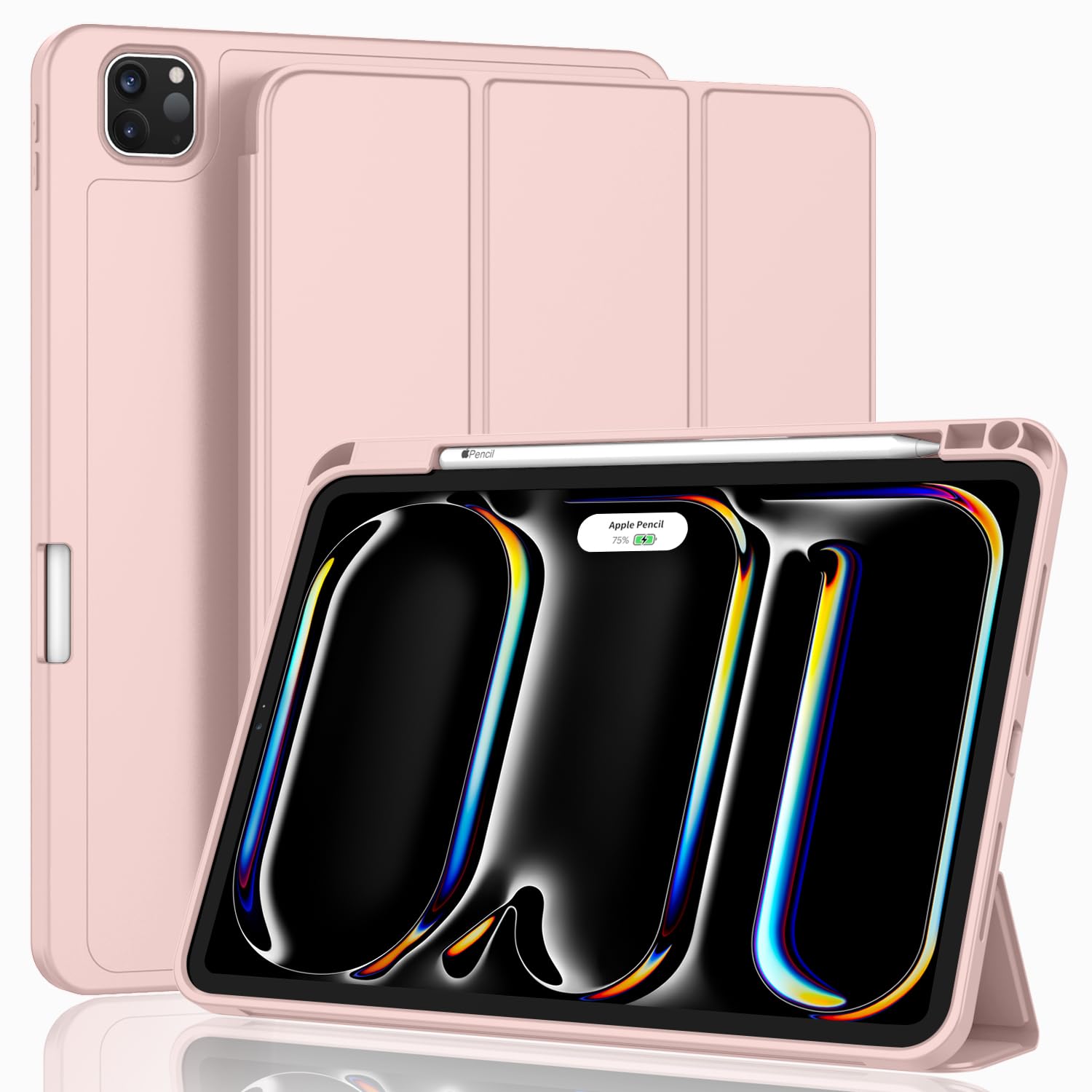 ZryXal New iPad Pro 13 Inch Case (M5) 2025 / (M4) 2024 with Pencil Holder, Smart iPad Case [Support Pencil Pro and Pencil (USB-C)], Support Touch ID and Auto Wake/Sleep (Rose Pink)