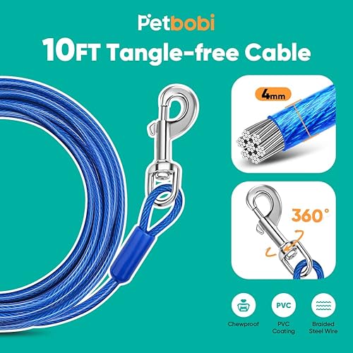 Miniatura 7 de Petbobi Cable y estaca de amarre para perros de 30 pies y corredor de perro para patio, paquete de 50 pies