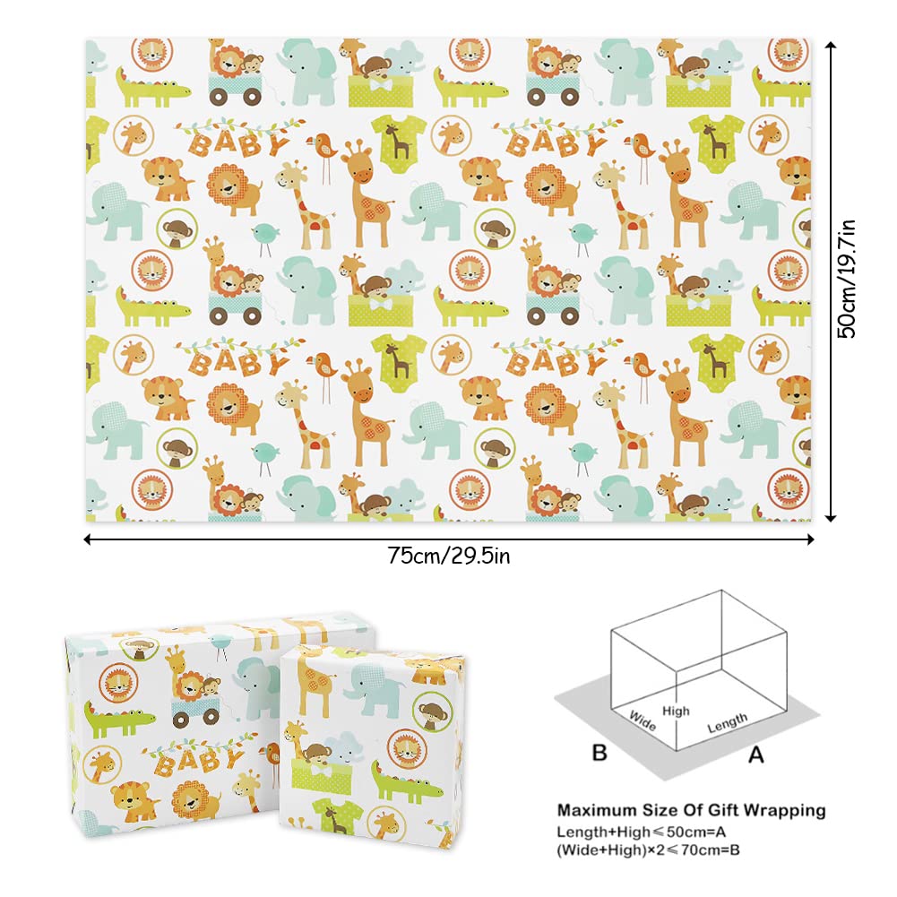 Lot De 6 Feuilles De Papier Cadeau Pour Bébés, Garçons, Filles, Nourrissons, Animaux De La Forêt, Lion, Girafe, éléphant, Singe, Crocodile, 50,8 X 76,2 Cm, Pour Fête Prénatale, Anniversaire, Jardin