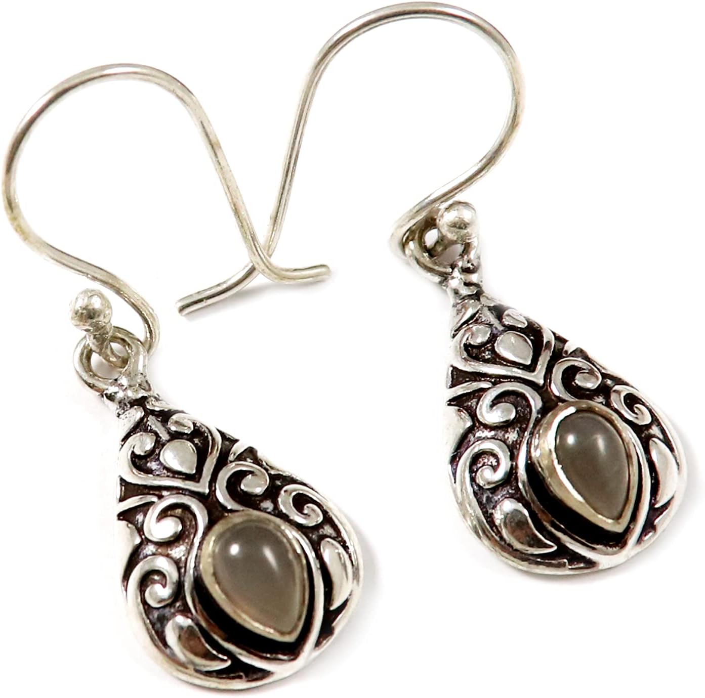 Goyal Exports Peach Moonstone Garnet Faceted Grey Moonstone Blue Topaz Faceted Gemstone 925 Sterling Silver Drop Dangle Earring Handmade Jewelry SEG12