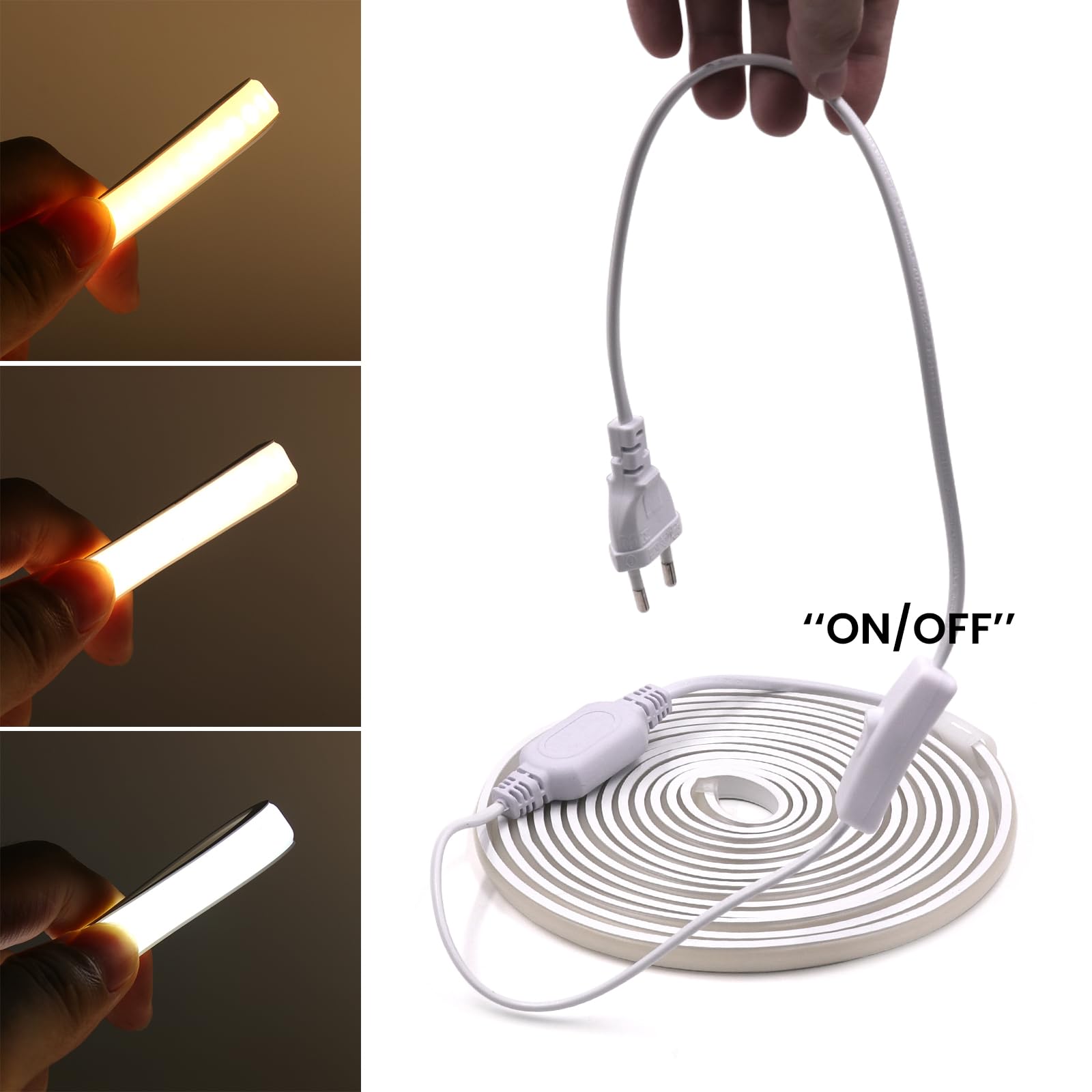 KISUFU Striscia LED COB da 220 V, IP65, impermeabile, super luminosa, CRI>85, 288 LED/m, 50 cm, Cuttable Flexible Neon Strip Light for Bedroom, Ceiling, Party, Diy Holiday, Indoor Outdoor Decoration.