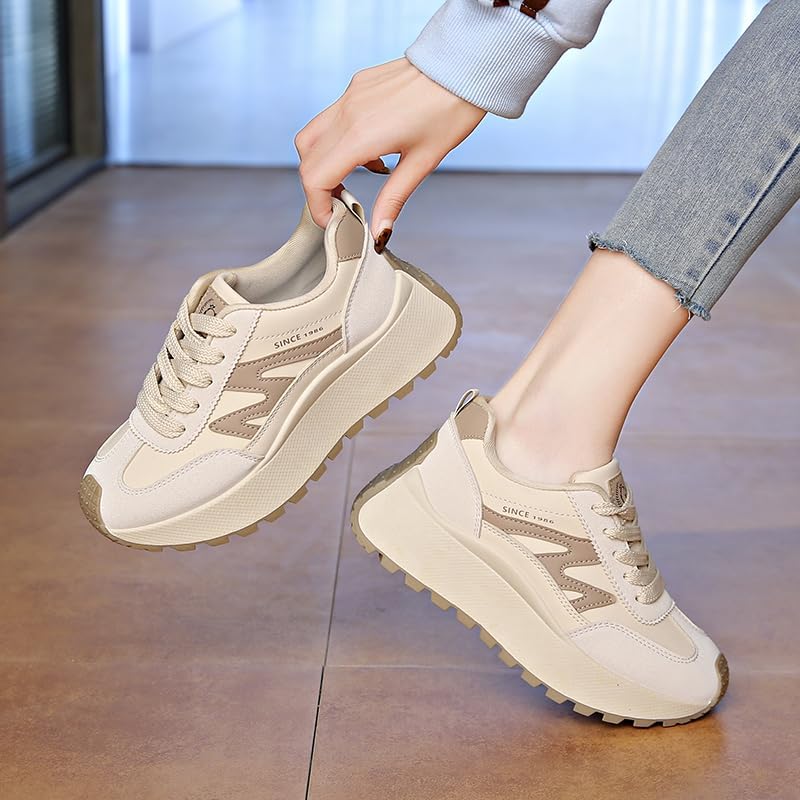 Women's Leather Thick-Soled Lightweight Non-Slip Casual Shoes Lace-Up Sneakers Suitable for Walking and Running - Image 6