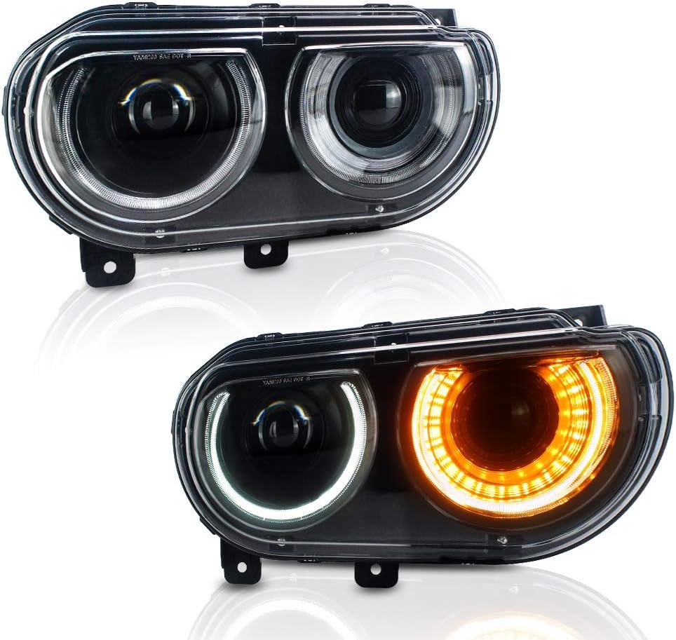 A&K Led Headlight for Dodge Challenger SE R/T SRT Hellcat 2008-2014,Modified Headlamp with Sequential Turn Light, Driver and Passenger Side (Extra D2H Bulb Needed)