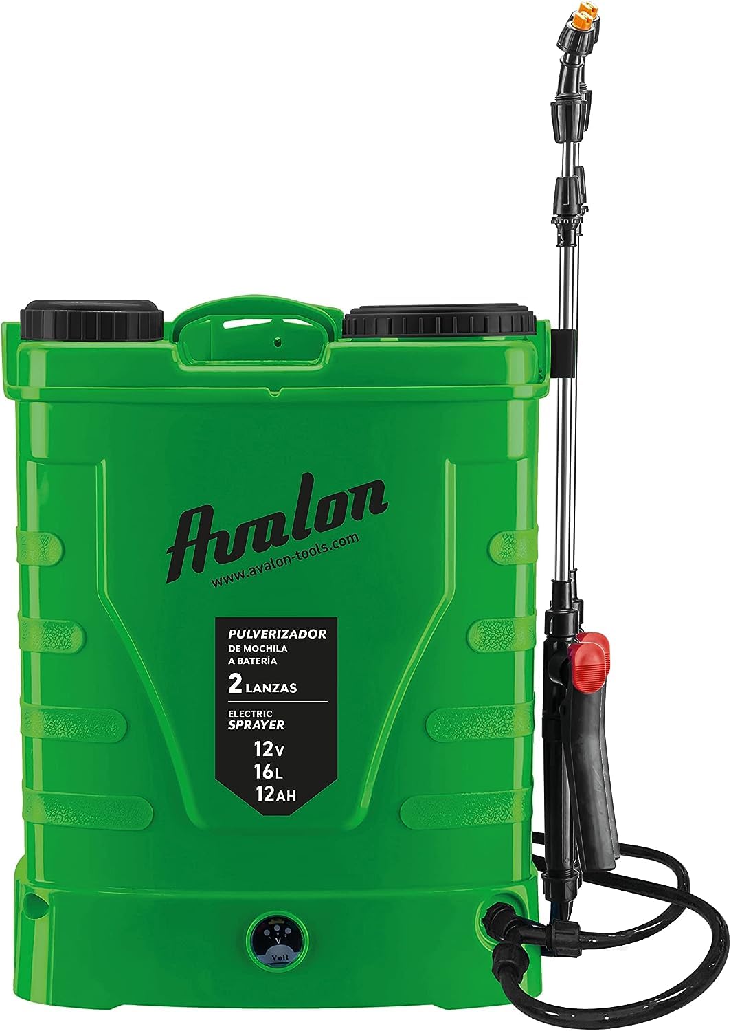 Avalon - Pulverizador Mochila de 2 lanzas Pack con Bomba de Repuesto, batería Recargable, Tanque 16 L, Verde. Incluye Cargador de 12V y 1,7A
