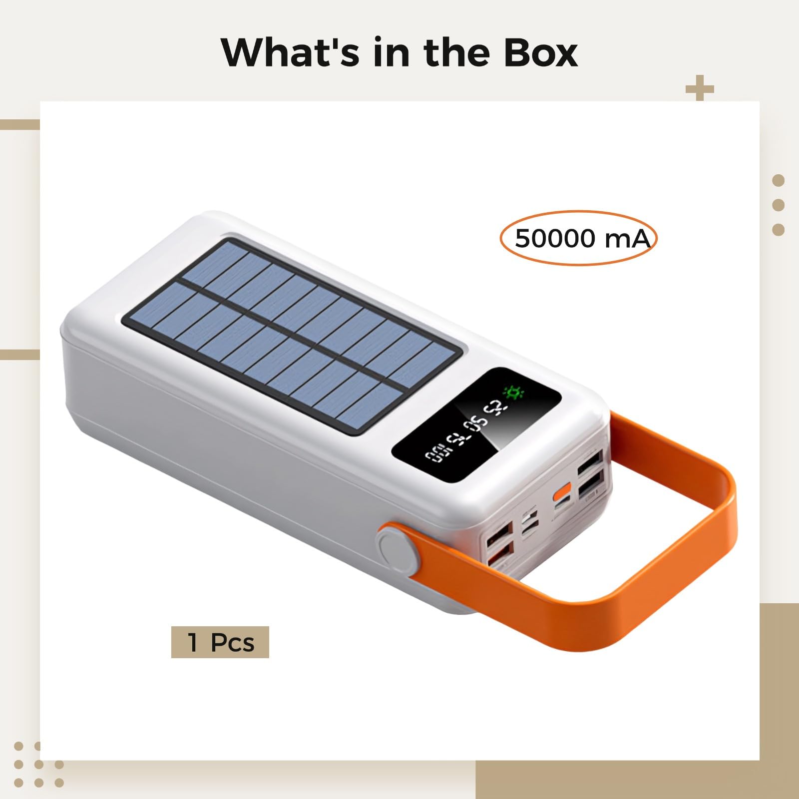 Akumulator solarny 60 000 mAh z wbudowanym kablem, wyświetlaczem LED, wieloma portami USB do szybkiego ładowania na zewnątrz