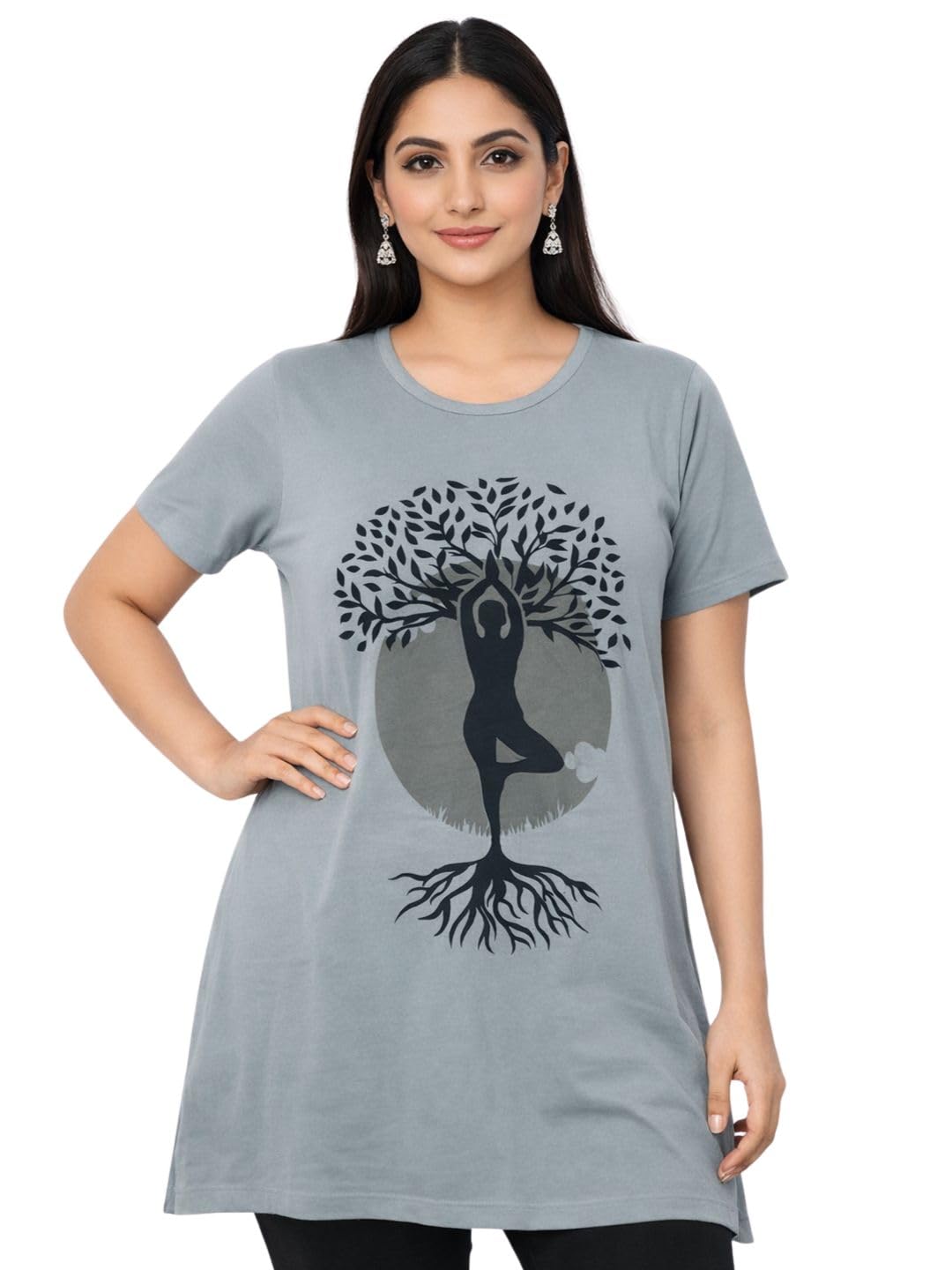 cupid Women's Regular Fit Cotton Round Neck Half Sleeve T-Shirt, Plus Sizes Nightwear, Sleepwear, Gym n Lounge Wear Long Tops-picture-44