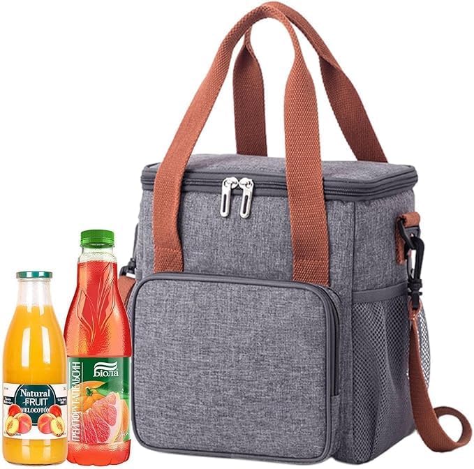 Medium Lunch Bag, Insulated Lunch Box, Soft Cooler Cooling Tote for Adult Men Women, Black 12-Can (1 Pcs)