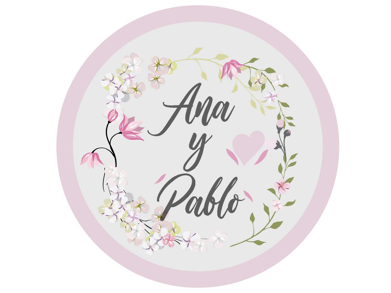 Pack 100 Etiquetas Decorativas para Bodas Pegatinas Personalizadas Polipropileno Adhesivo Redondo Rosa Claro con Flores | 5 x 5 cm | Adhesivo de Fácil Colocación | Pegatina Decorativa