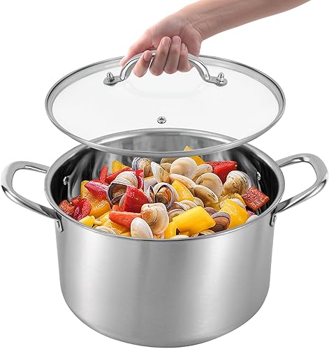 Miniatura 9 de 3.17 Quart Stainless Steel Stock Pot with Lid and Steaming Rack, Heavy Duty Pasta Soup Canning Pot Suitable for Induction Pot Induction Cookers Gas